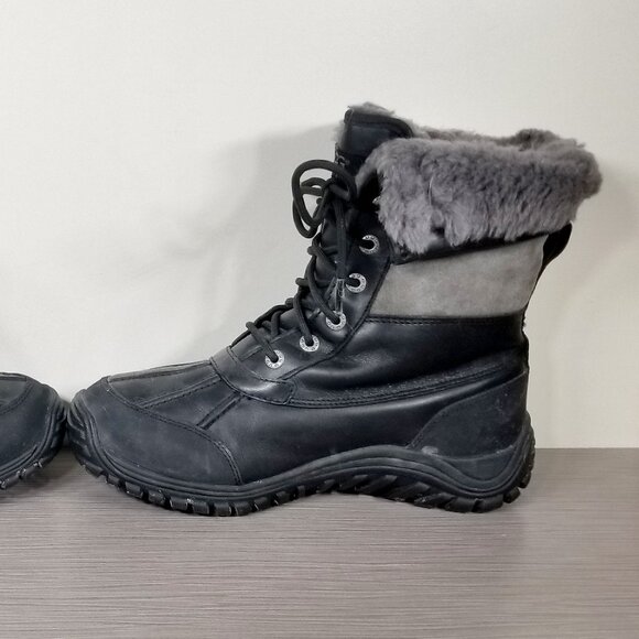 UGG Adirondack II 1906 Waterproof Boots Black Leather & Sheepskin Women Size 9 - Picture 7 of 16